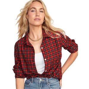 Old Navy Plaid Flannel Classic Shirt Button Up in Red Tartan Womens Size Large